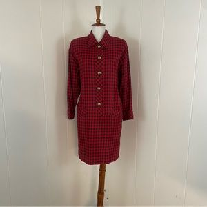Vintage 80s 90s Gingham Checks Cuffed 3/4 Sleeve Henley Shift Dress